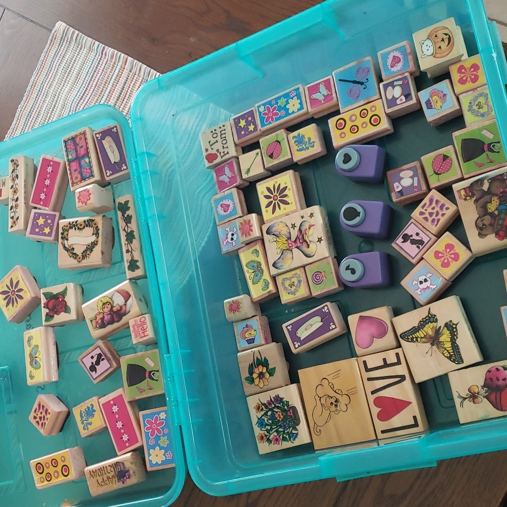 65 Rubber stamps and 3 design paper punches